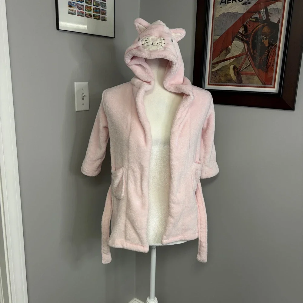 Pottery Barn Kids Pink Cat Hooded Plush Fleece Robe Girls 2T-3T Animal Ears